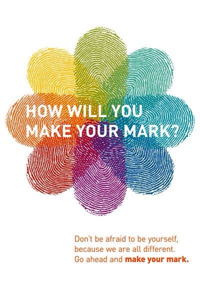 a colorful fingerprint with the words how will you make your mark? on it