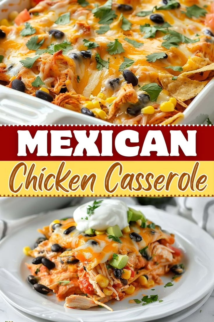 this mexican chicken casserole is loaded with black beans, corn, cheese and cilantro