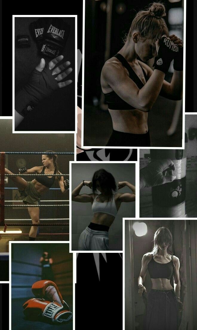 a collage of photos showing women in boxing gear