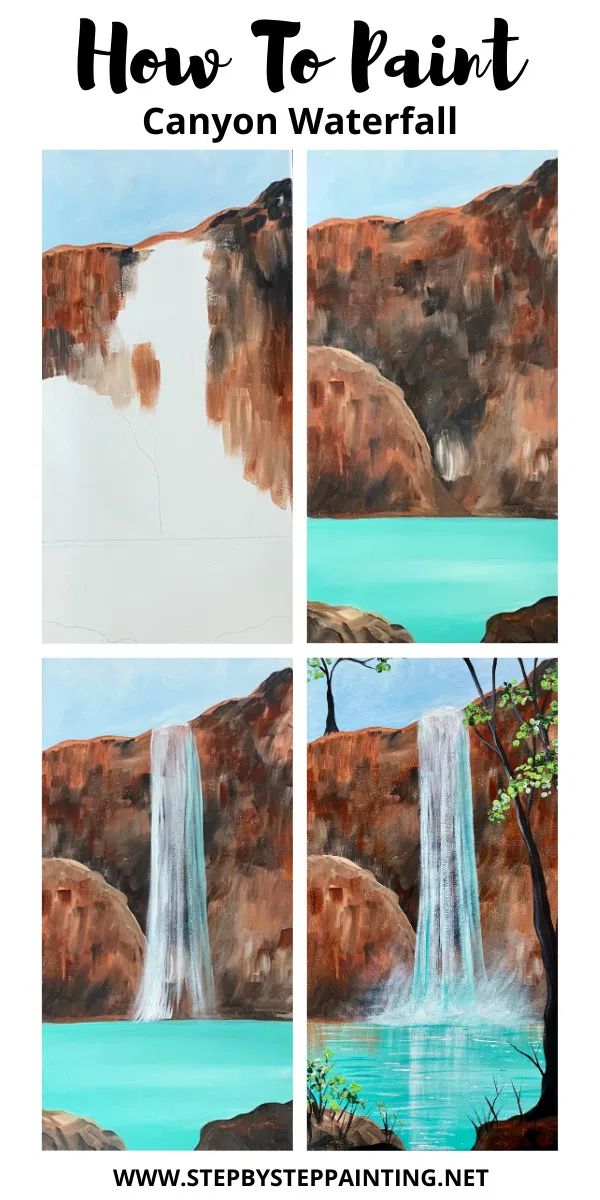 how to paint canyon waterfall with step by step instructions