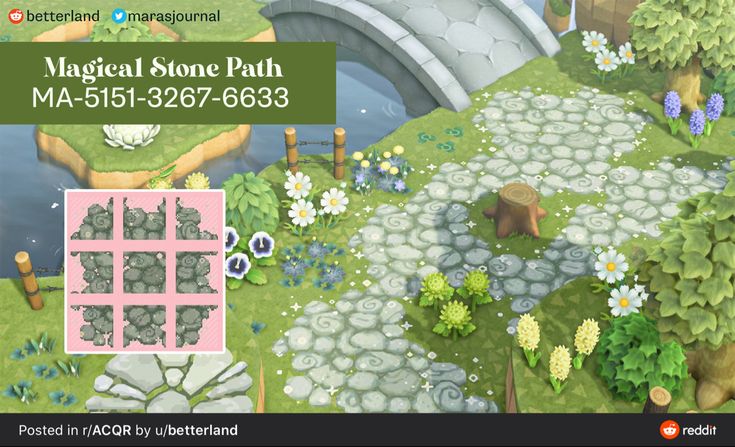 an image of a garden with flowers and rocks in the background, along with text that reads magical stone path