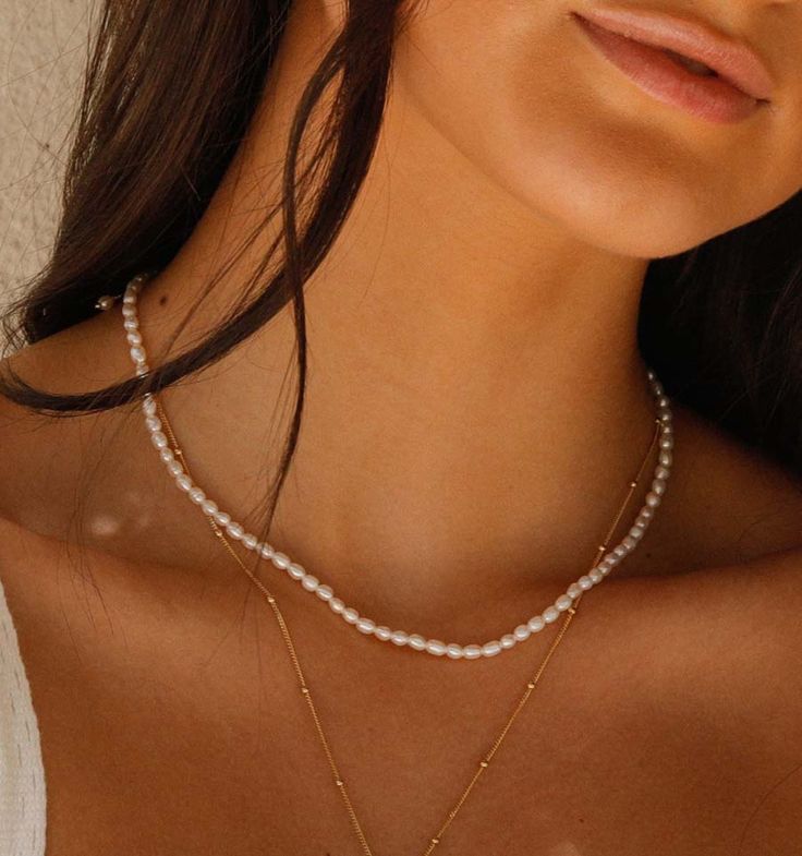 Pearl Necklace: Freshwater Pearls Necklaces For Her, Gold Chain Necklaces, Pearl Necklace Freshwater, Simple Pearl Necklace, Necklace Combo, Layered Pearl Necklace, Cuban Link Necklace, Crystal Heart Earrings, Pearl Strands Necklace