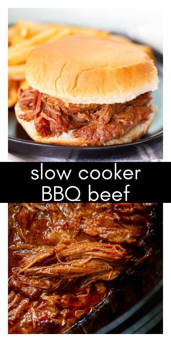 slow cooker bbq beef sandwich with french fries