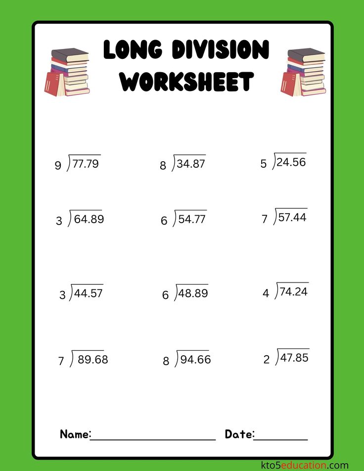 the long division worksheet with two books on top of each other and numbers below