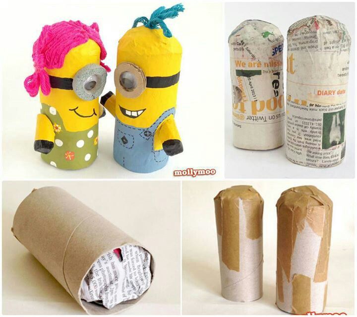 some toilet paper rolls are made to look like minion characters