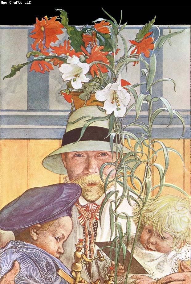 a painting of a man and two children with flowers in his hat on the cover of a magazine