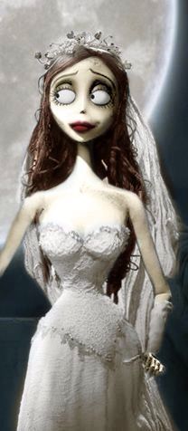 the corpse bride is standing in front of a full moon with her eyes wide open