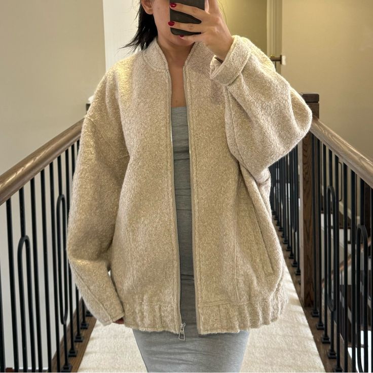 So Cute To Just Throw On! Color Is A Perfect Sand Color! Comfy And Cozy. Size Is M-L Ships Same Day Cozy Cream Outerwear For Everyday Wear, Cozy Spring Outerwear In Neutral Color, Cozy Neutral Outerwear For Spring, Cozy Oversized Taupe Outerwear, Zara Beige Oversized Outerwear, Oversized Beige Zara Outerwear, Zara Neutral Oversized Outerwear, Cozy Cream Outerwear With Relaxed Fit, Cozy Taupe Outerwear For Spring