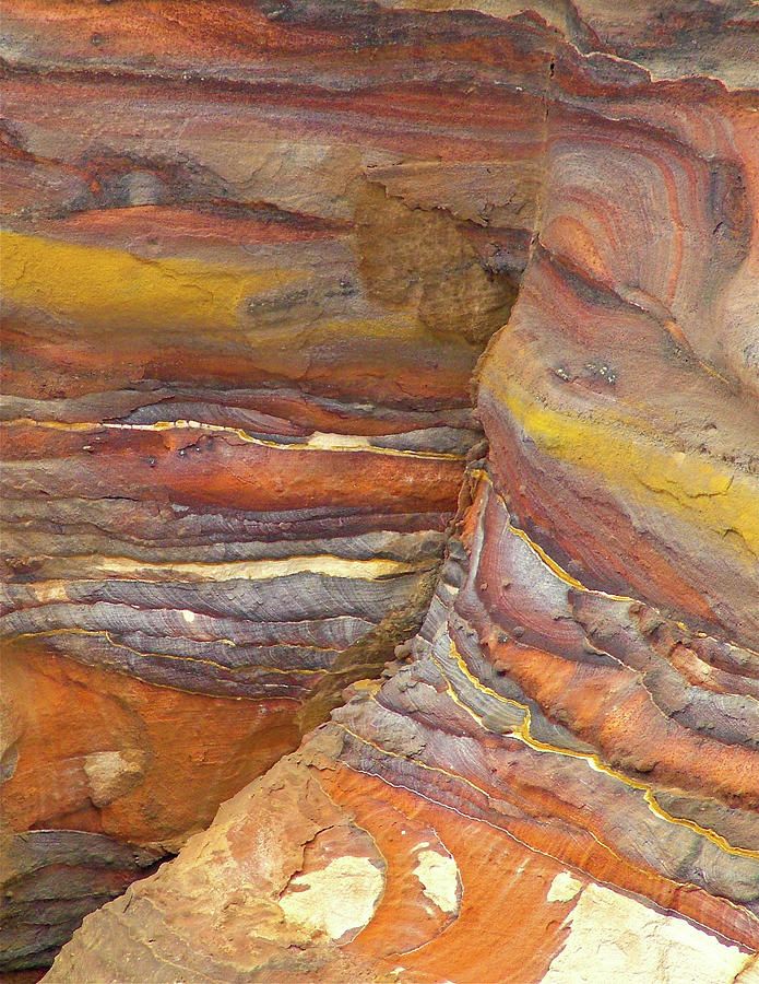 colorful rock formations with yellow and red paint on them