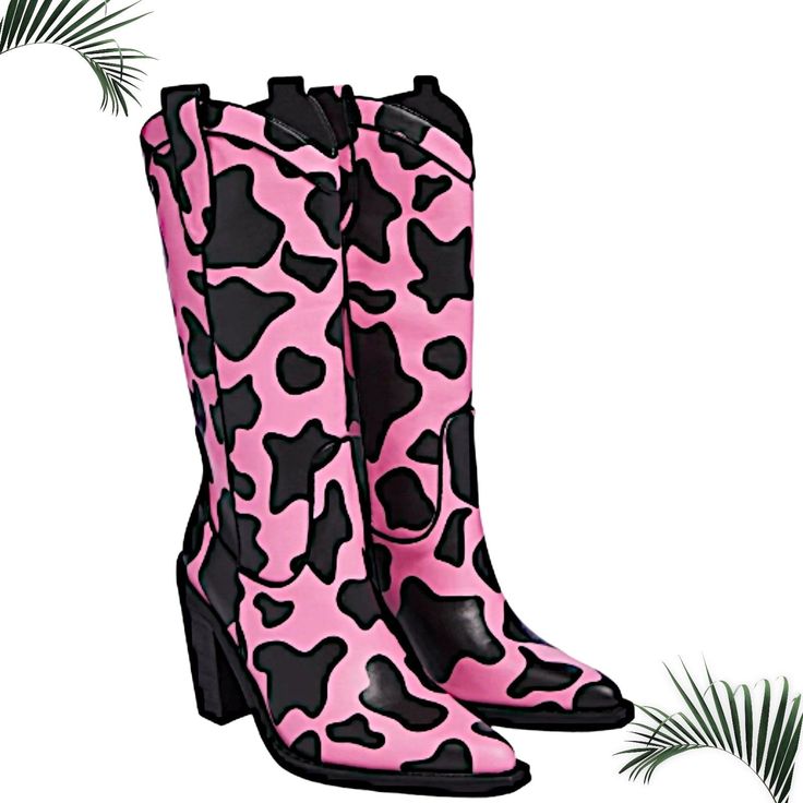 These Pink And Black Cowboy Boots Are Like Adding A Touch Of Vibrant Confidence To Your Wardrobe. Imagine The Bold Statement You’ll Make, Not Just With Their Striking Colors But With The Way They Reflect Your Unique Style And Fearless Attitude. These Boots Are More Than Just Footwear; They’re A Reminder That You Deserve To Stand Out And Feel Powerful With Every Step. The Combination Of Pink And Black Is Playful Yet Strong, Just Like You. Whether You're Dressing Up For A Night Out Or Adding Flair Spring Pink Heeled Boots With Reinforced Heel, Pink Ankle Boots For Summer, Pink High Heel Boots For Spring, Summer Pink Ankle Boots, Spring Pink Heeled Boots With Pointed Toe, Pink High Heeled Boots For Spring, Spring Pink Pointed Toe Heeled Boots, Casual Pink Heeled Boots For Spring, Pink Mid-calf Boots For Spring Party