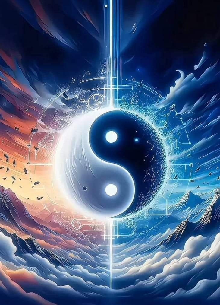 an artistic painting with the yin symbol in it's center