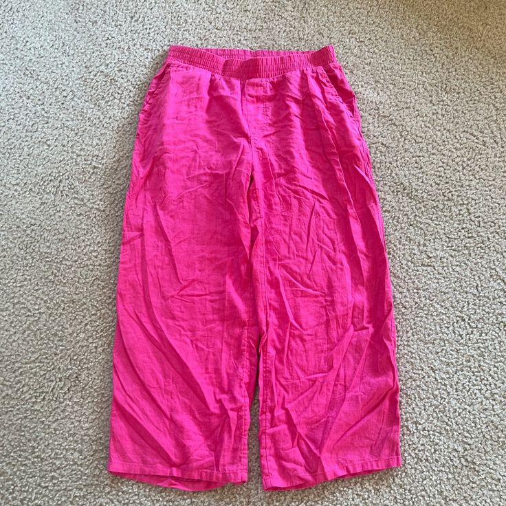 Zara Hot Pink Linen Ankle Length Pants Size S Small. Nwot. Summer Straight Pants With Pull-on Style, Spring Loungewear Cropped Pants, Spring Wide Leg Cropped Lounge Pants, Spring Cropped Wide Leg Loungewear Pants, Spring Cropped Wide Leg Lounge Pants, Spring Wide Leg Cropped Pants For Loungewear, Spring Cropped Leg Wide Lounge Pants, Solid Ankle-length Pants For Daywear, Summer Loungewear Cropped Leg Capris