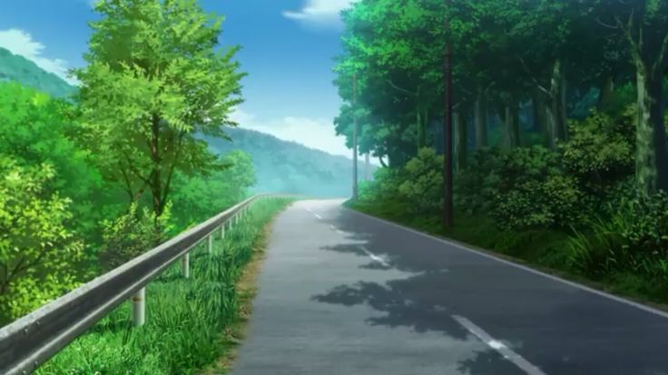 an empty road surrounded by lush green trees