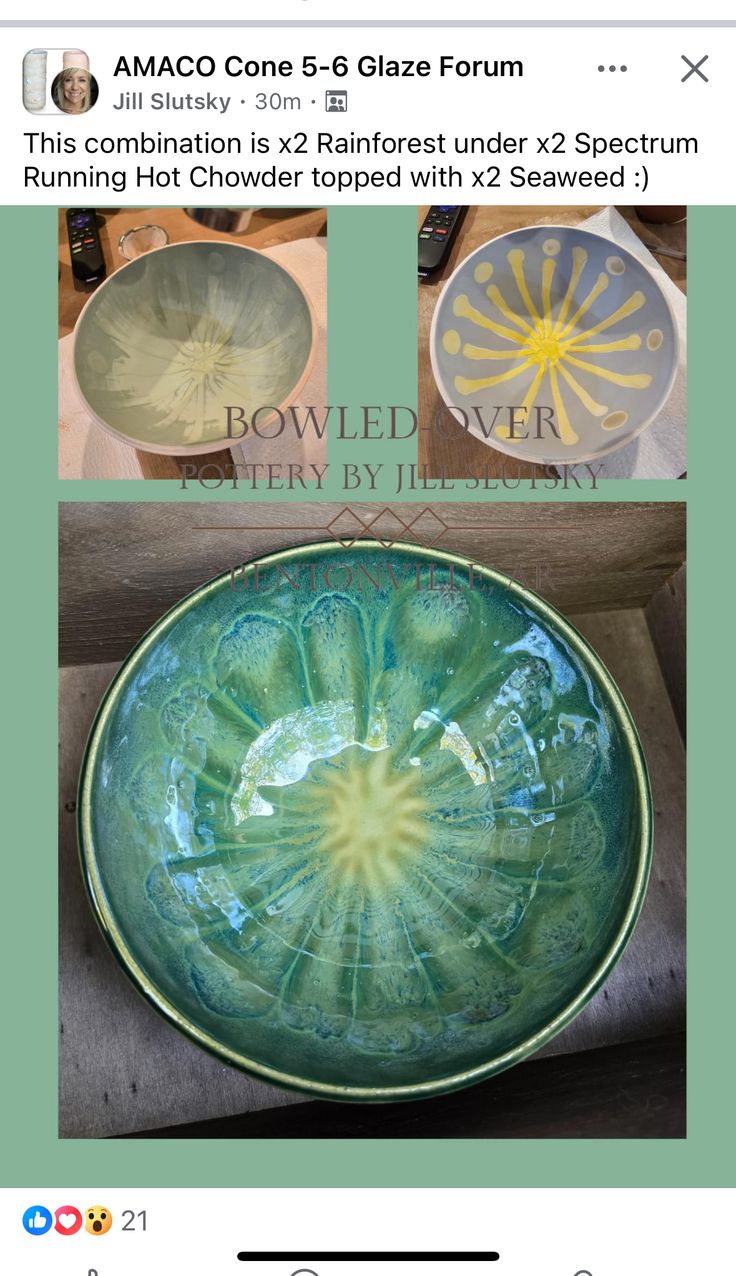 an image of some glass bowls and plates on the same page, one has been altered to