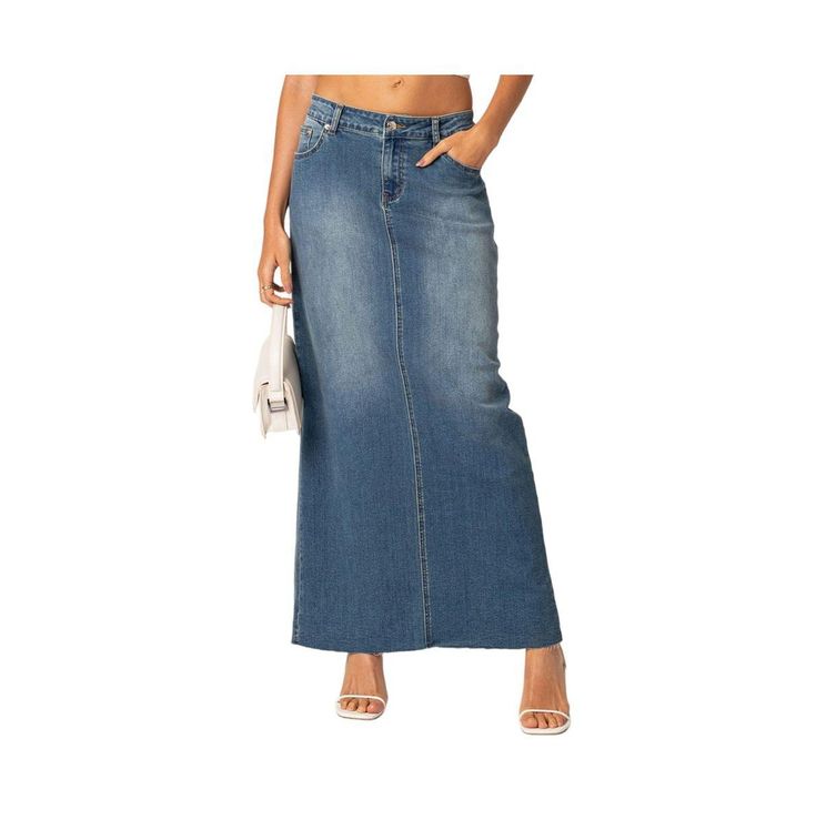 in stock Full-length Denim Blue Maxi Skirt, Medium Wash Denim Maxi Skirt, Medium Wash Denim Maxi Skirt Straight Leg, Medium Wash Straight Leg Denim Maxi Skirt, Trendy Denim Wide-leg Maxi Skirt, Trendy Denim Maxi Skirt With Flare, Denim Blue Full-length Maxi Skirt, Casual Medium Wash Full-length Maxi Skirt, Casual Medium Wash Full Length Maxi Skirt