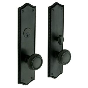 two black door knobs with roped handles on each one and the other side