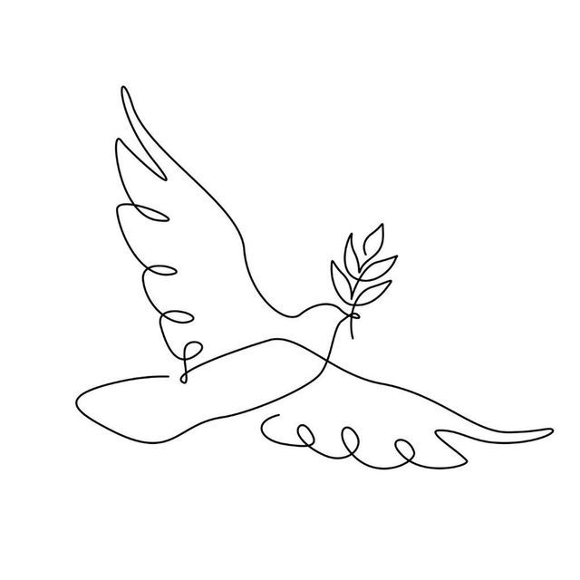 a line drawing of a bird flying with a leaf on its beak in the air