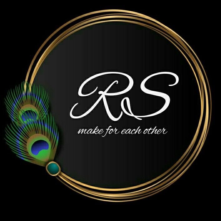 a peacock feather with the words rs made for each other in gold and white on a black background