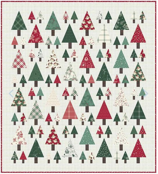 a quilted christmas tree pattern with red and green trees