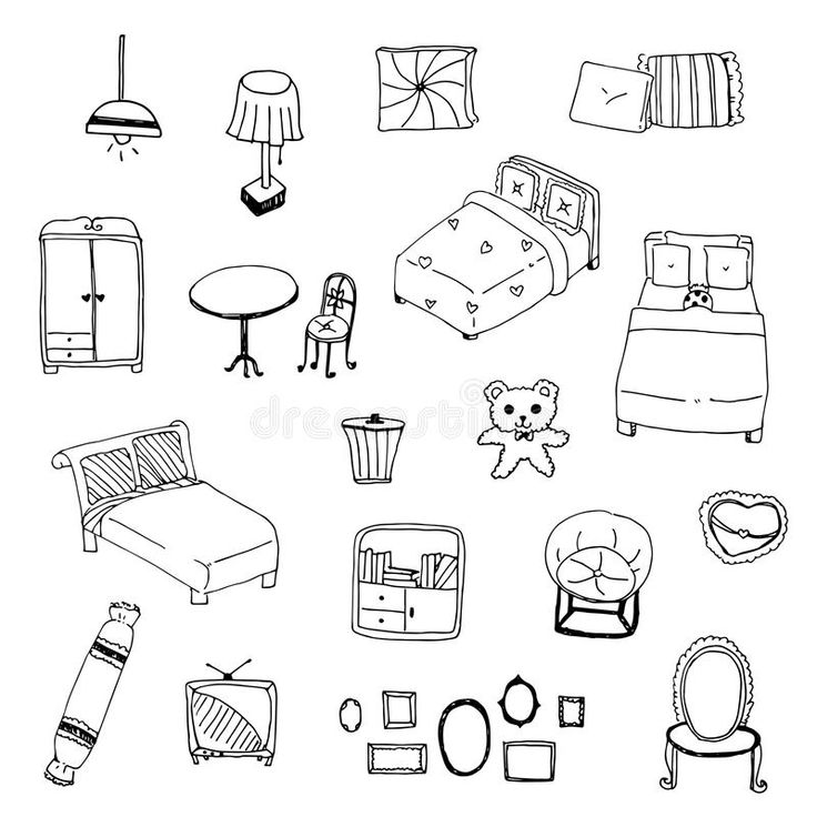 hand drawn furniture and bedroom items royalty illustration