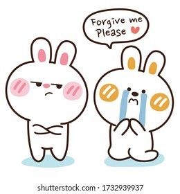 two cartoon rabbits with speech bubbles saying,'i love me please'and another bunny holding