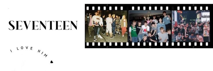 several pictures of people standing in front of a movie strip with the words seventeen on it