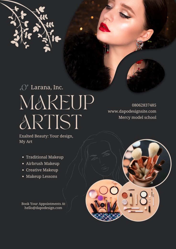 an advertisement for makeup products with a woman's face