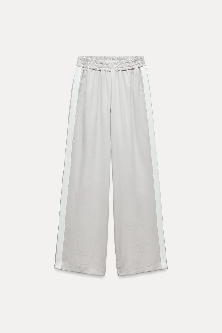 Summer Wide-leg Pants With Contrast Stripes, Summer Wide Leg Pants With Contrast Stripes, Athleisure Straight Leg Bottoms With Side Stripes, Sporty Summer Trousers, Spring Casual Striped Bottoms, Sporty Trousers For Summer, Casual Striped Bottoms For Spring, Spring Casual Bottoms With Contrast Stripes, Casual Spring Bottoms With Contrast Stripes