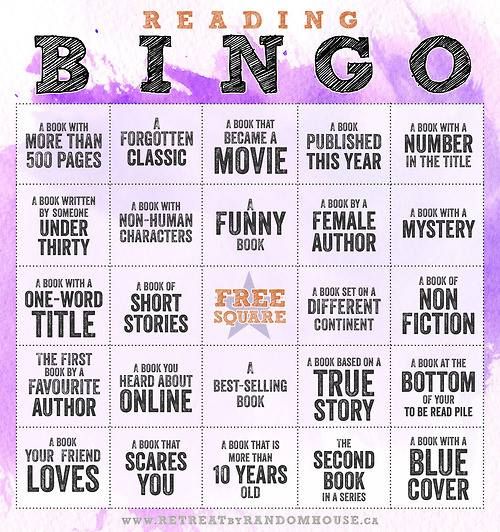 a purple and white poster with the words reading bingo on it's side