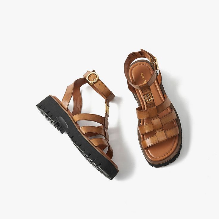 These gladiator sandals made from high-quality materials feature a unique brand buckle in the upper and solid color style. The wraparound ankle strap with an adjustable buckle offers a good fit for feet. Upper: 100% Cow Leather Lining: 100% Microfiber Insole: 100% Microfiber Outsole: 100% Rubber Foam Heel Height: 4.2 cm Weight: 1kg High Heel Sneakers, Sandal Shoes, Heel Design, Saddle Brown, Buckle Sandals, Boot Pumps, Slipper Sandals, Boot Accessories, Sandals For Women