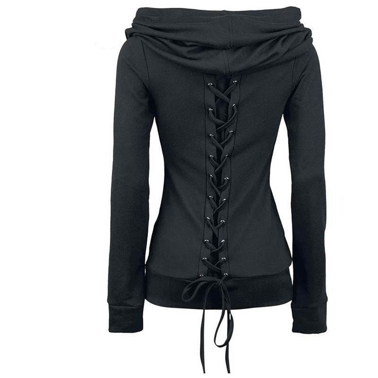 gothic lace up hooded long sleeve Fitted Long Sleeve Hoodie For Fall, Fitted Hoodie With Drawstring For Fall, Winter Stretch Cotton Hooded Jacket, Winter Cotton Stretch Hooded Jacket, Trendy Fitted Hoodie, Fitted Black Outerwear With Drawstring Hood, Fitted Hoodie For Fall Streetwear, Trendy Stretch Hooded Jacket For Winter, Fitted Black Hooded Jacket With Drawstring