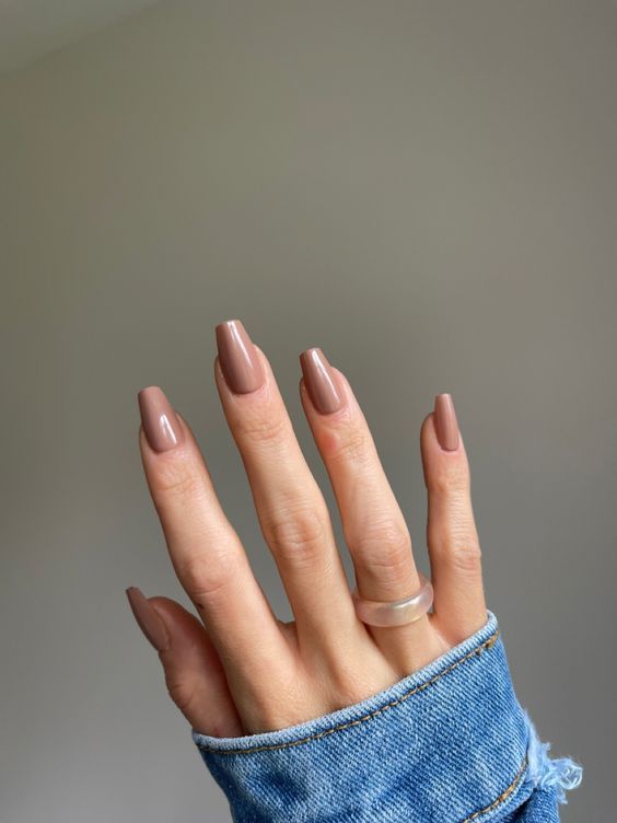 Get the perfectly perfect nude nails this fall with Poly Extension Gel Nail Kit Rust Brown Nails, Coffee Color Nails, Latte Nail Ideas, Coffee Nails Color, Brown Tan Nails, Glossy Brown Nails, Natural Brown Nails, Brown Nails 2023, Coffee Colored Nails