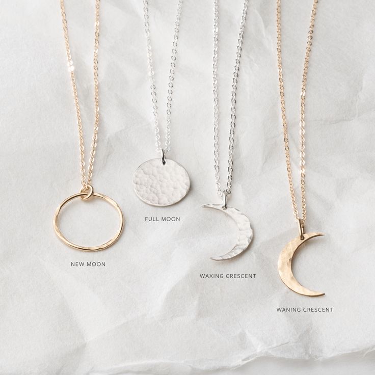 Waxing, waning, new or full—which phase speaks to you? Choose the lunar necklace that captures your glow and wear your symbolic moon wherever you go. Each moon phase necklace is hand-hammered for out-of-this-world texture and shine. Elegant Jewelry With Moon Charm For Meditation, Moon Charm Necklaces For Meditation, Dainty Moon-shaped Jewelry For Everyday, Minimalist Round Jewelry For Meditation, Adjustable Moon Phase Necklace, Celestial Round Necklace For Meditation, Celestial Moon Jewelry For Meditation, Celestial Moon-shaped Jewelry For Meditation, Spiritual Moon Phase Necklace For Everyday