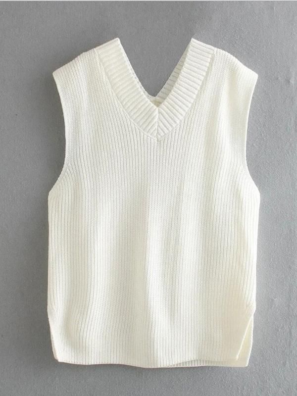 21fe5b8ba755eeaece7a450849876228desc47282117ri Sleeveless Knitted Vest, Winter Typ, Pullover Mode, Knit Sweater Vest, Women Sweaters Winter, Solid Sweaters, Sweater Vest Women, Knitted Vest, Casual Vest