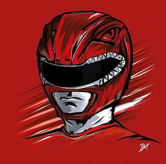 a drawing of a red helmet with teeth on the face and mouth is shown in this image