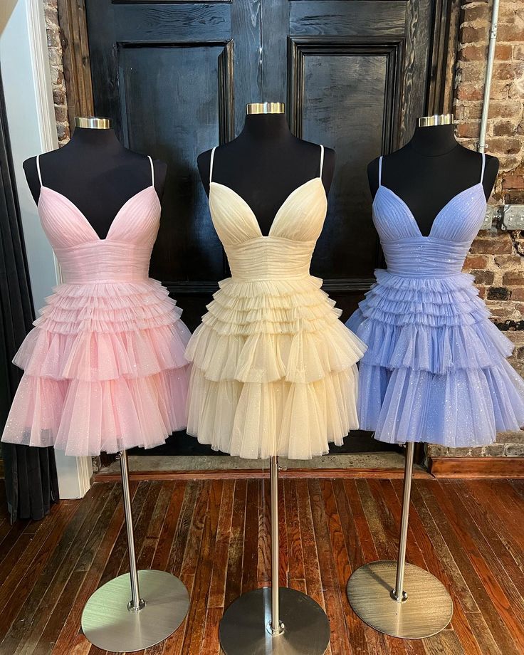 Multi-Tiered V-Neck Backless A-Line Short Party Dress Light Pink Cocktail Dress, Navy Blue Cocktail Dress, Champagne Prom Dress, Tulle Homecoming Dress, Dresses 2022, Red Homecoming Dresses, Pink Cocktail Dress, Short Party Dress, Mini Dress Formal