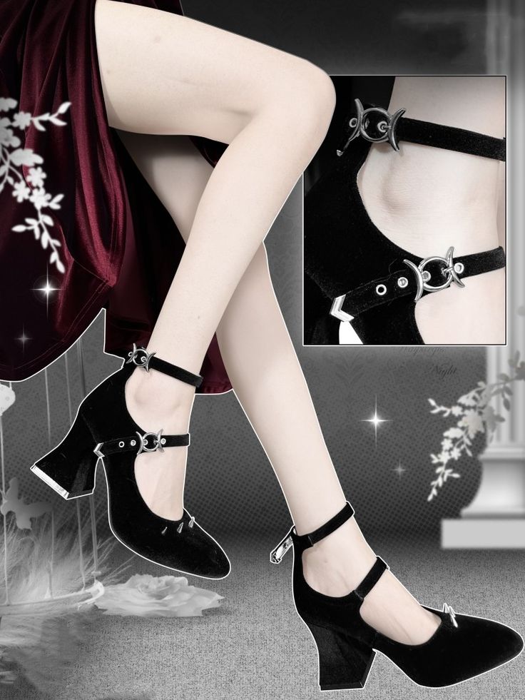 Introducing our edgy and stylish gothic velvet high heels, the perfect combination of gothic and punk aesthetics. These pointed-toe high heels are designed with a y2k and punk-inspired flair, featuring striking silver studs that exude a rebellious attitude. The luscious velvet material adds a touch of luxury to these statement shoes, making them a must-have for anyone with a bold sense of style. Whether you're looking to add an edge to your gothic or punk outfit, or simply want to stand out from Black Punk Heels With Pointed Toe, Black Punk Pointed Toe Heels, Black Pointed Toe Punk Heels, Punk Platform Heels With Pointed Toe, Black Punk High Heels, Gothic Round Toe Heels For Evening, Gothic Black Heels For Party, Gothic Black High Heels, Gothic Black Heels For Halloween