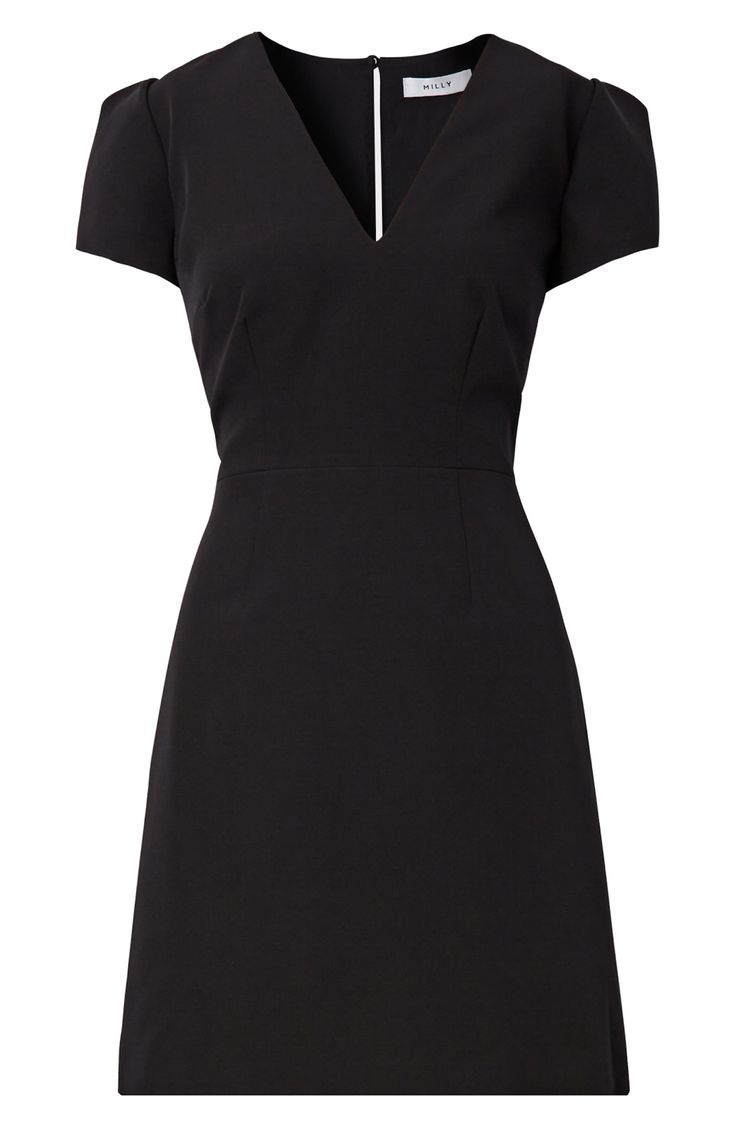 A little puff at the sleeve adds a joyful note to a desk-to-dinner dress cut from a soft fabric. V-neck Short sleeves Lined 97% polyester, 3% spandex Dry clean Imported Elegant Short Sleeve V-neck Dress For Date Night, Modern V-neck Dress For Work, Elegant V-neck Mini Dress For Office, Elegant V-neck Mini Dress For Work, Elegant Mini V-neck Dress For Work, Modern Short Sleeve Mini Dress For Work, V-neck Mini Dress For Work, Black V-neck Puff Sleeve Dress For Work, Elegant V-neck Dress With Notched Neckline For Date Night