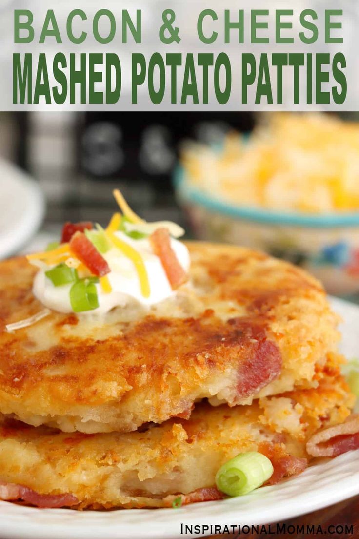 bacon and cheese mashed potato patties on a plate