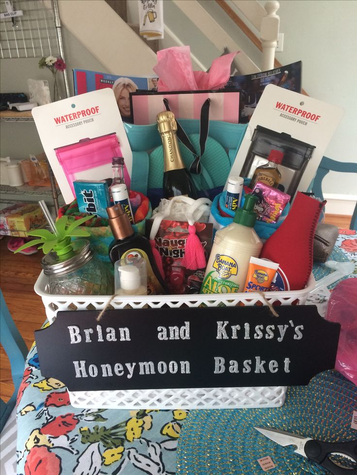 a basket filled with personal care items on top of a table