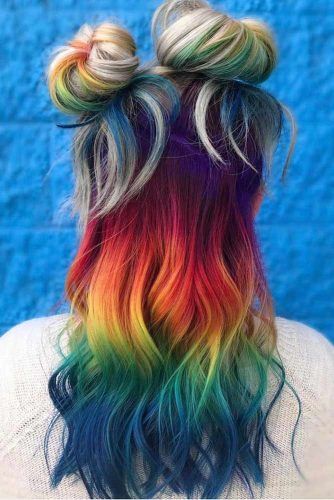 Peekaboo Hair Colors, Space Hair, Peekaboo Hair, Blond Balayage, Rainbow Hair Color, Multicolored Hair, Karen Gillan, Colored Hair, Dye My Hair