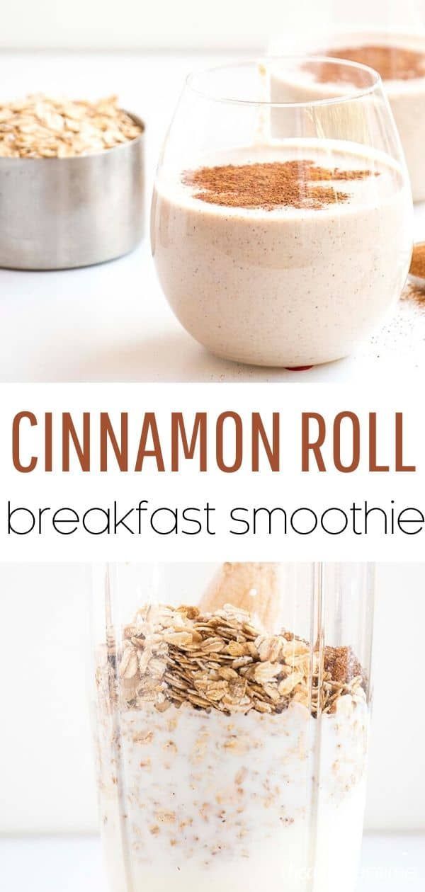 cinnamon roll breakfast smoothie in a blender with oatmeal and other ingredients