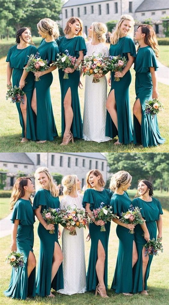 Teal Bridesmaid Dress With Sleeve Bridesmaid Dress With Sleeve, Teal Bridesmaid Dresses Long, Teal Dress For Wedding, Teal Bridesmaid Dress, Teal Blue Weddings, Ruffles Sleeves, Teal Bridesmaid, Dress With Sleeve, Turquoise Bridesmaid Dresses