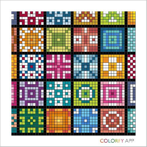 a cross stitch pattern with squares and numbers in different colors, all on one side