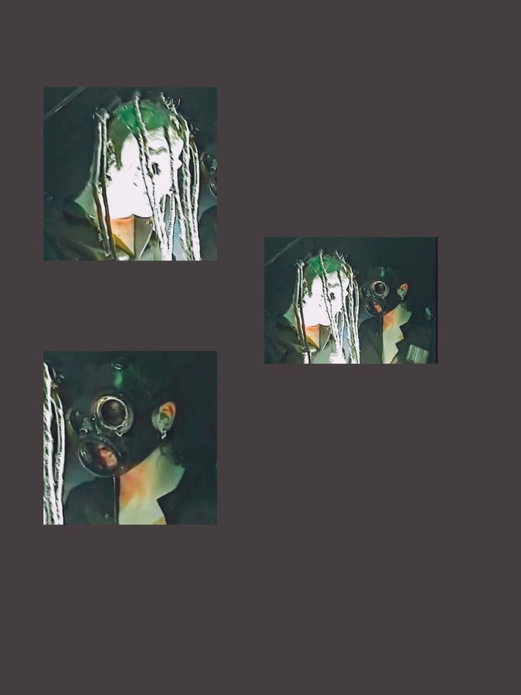 four different shots of a man with dreadlocks on his head and hair in the background