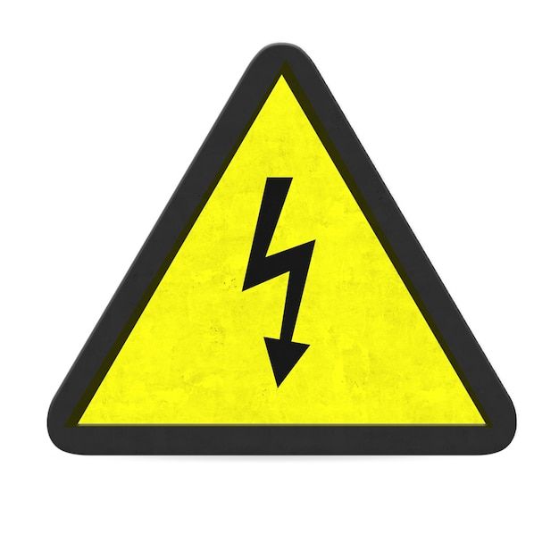 a yellow and black triangle sign with a lightning bolt on it's left side