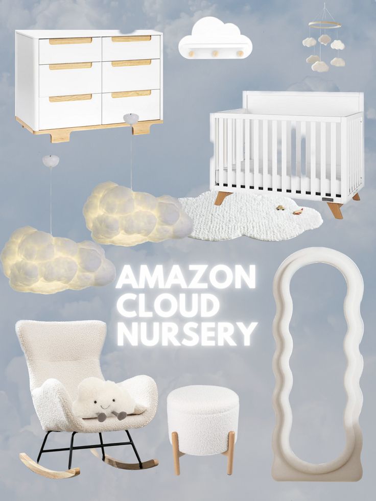 Cloud nursery | Amazon nursery | nursery themes 2023 | trending nursery | gender neutral nursery | baby room ideas | nursery inspo | 2023 nursery inspiration Cloud Moon Stars Nursery, Cloud Nursery Theme Gender Neutral, Sweet Dreams Nursery Theme, Clouds Nursery Theme, Cloud Baby Nursery, Cloud Nursery Ideas, Cloud Theme Bedroom, Sky Themed Bedroom, Dreamland Nursery