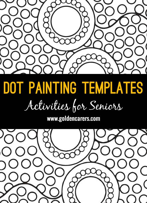 a black and white pattern with the words dot painting templates activities for seniors on it