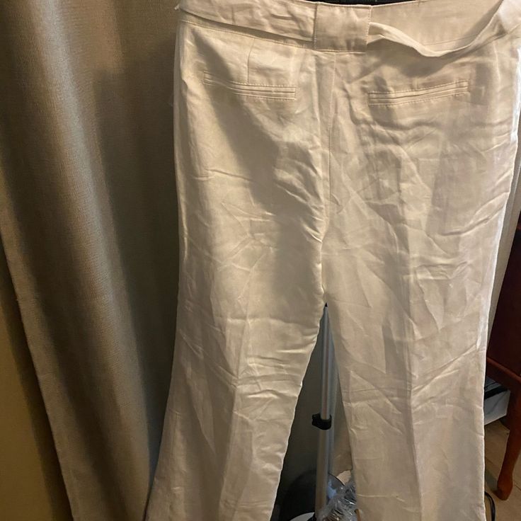 Dalia Collection White Pants Size 10 Long White Cotton Dress Pants For Summer, High-waist Stretch Linen Pants, High Waist Stretch Linen Pants, Spring Linen Dress Pants, White Jumpsuit, White Pants, Pant Jumpsuit, Color White, Pants For Women