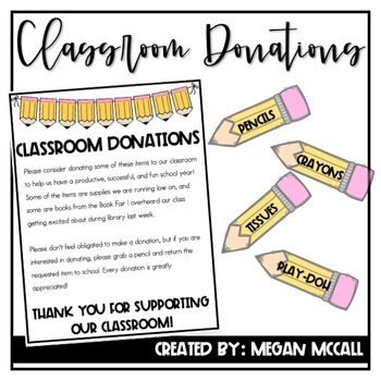 classroom donations flyer with pencils on it